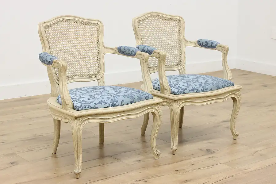 Main image of Pair Country French Vintage Library Chairs, New Upholstery