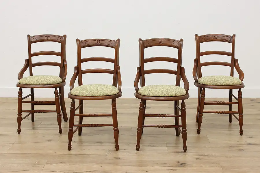 Main image of Set of 4 Victorian Antique Carved Walnut Dining Game Chairs