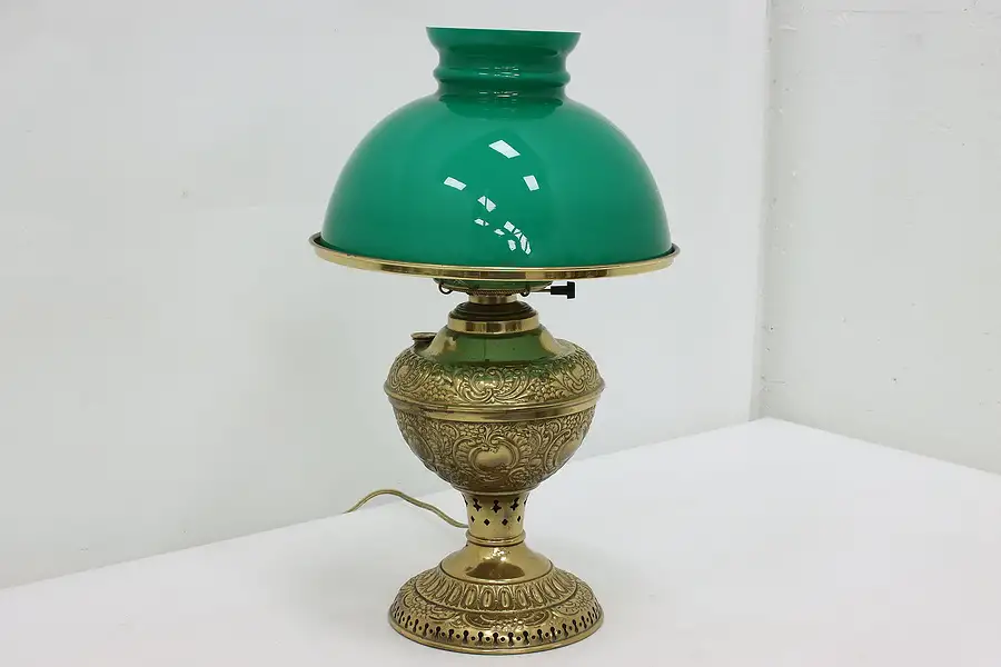 Main image of Victorian Antique Brass & Emerald Shade Desk Lamp, Rayo