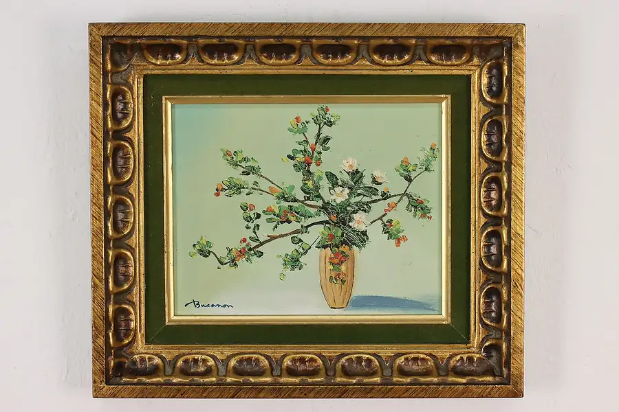 Main image of Still Life Vase Vintage Original Oil Painting Signed 15"