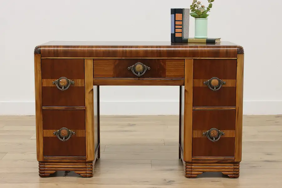 Main image of Art Deco Vintage Waterfall Walnut & Bakelite Vanity or Desk