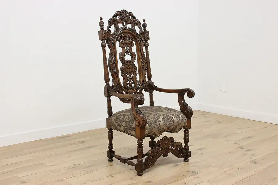 Main image of Renaissance Design Antique Carved Walnut Throne Chair