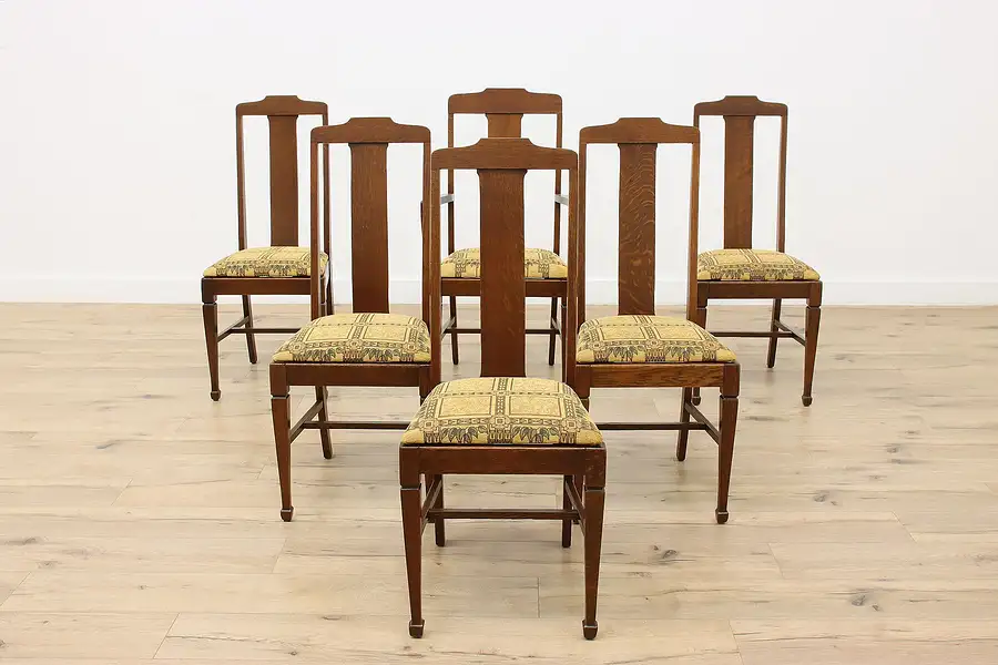 Main image of Set 6 Antique Arts & Crafts Mission Oak Dining Game Chairs