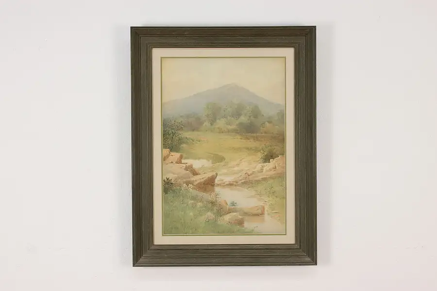 Main image of Winding River Antique Original Watercolor Painting Brunn 29"