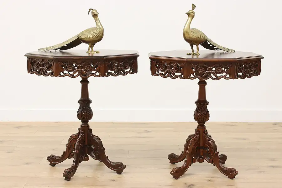 Main image of Pair of Antique Carved French Design Octagon Side End Tables