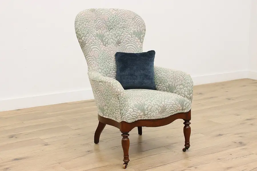 Main image of Victorian Antique Upholstered Walnut Library or Lounge Chair