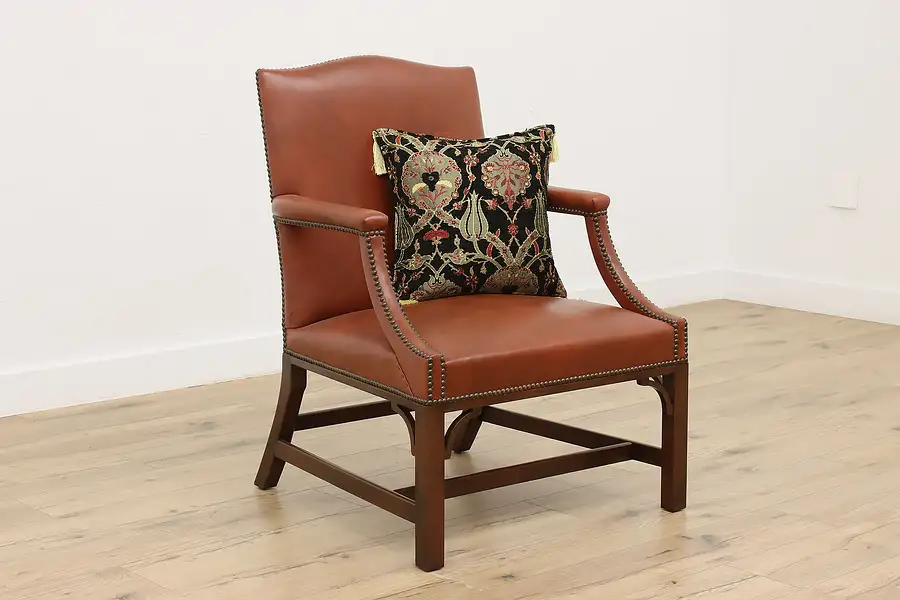 Main image of Georgian Design Vintage Leather & Mahogany Chair, Kittinger