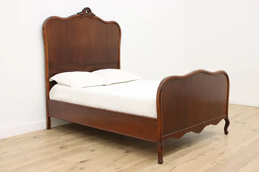 Main image of Art Nouveau Antique Carved Mahogany Full Size Bed