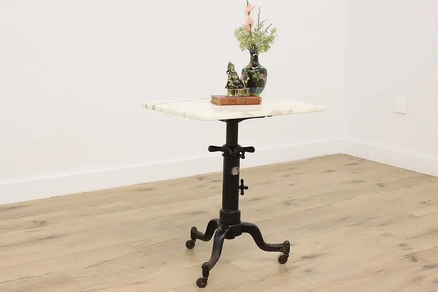 Main image of Victorian Antique Adjustable Iron & Marble Table Signed