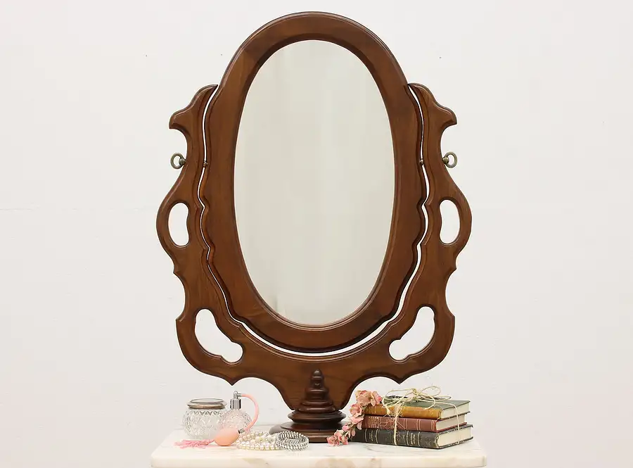 Main image of Victorian Antique Walnut Vanity or Dresser Swivel Mirror