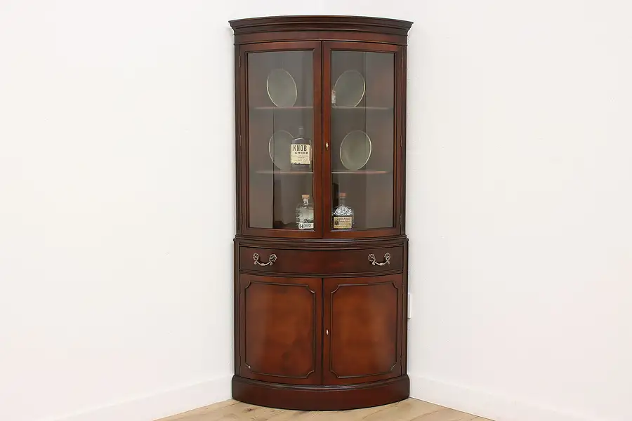 Main image of Curved Glass Vintage Corner China Curio Cabinet, White