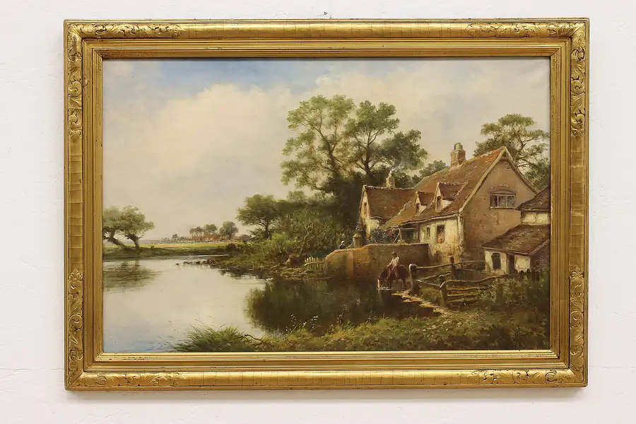 Main image of English Cottage Antique Original Oil Painting, East 34.5"