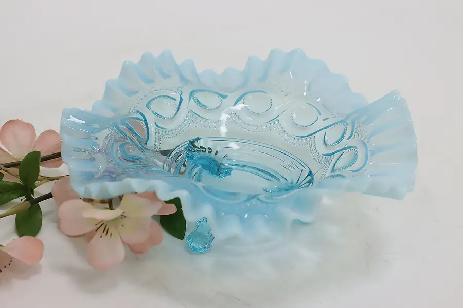 Main image of Victorian Antique Ruffled Rim Blue Glass Candy Bowl Dish