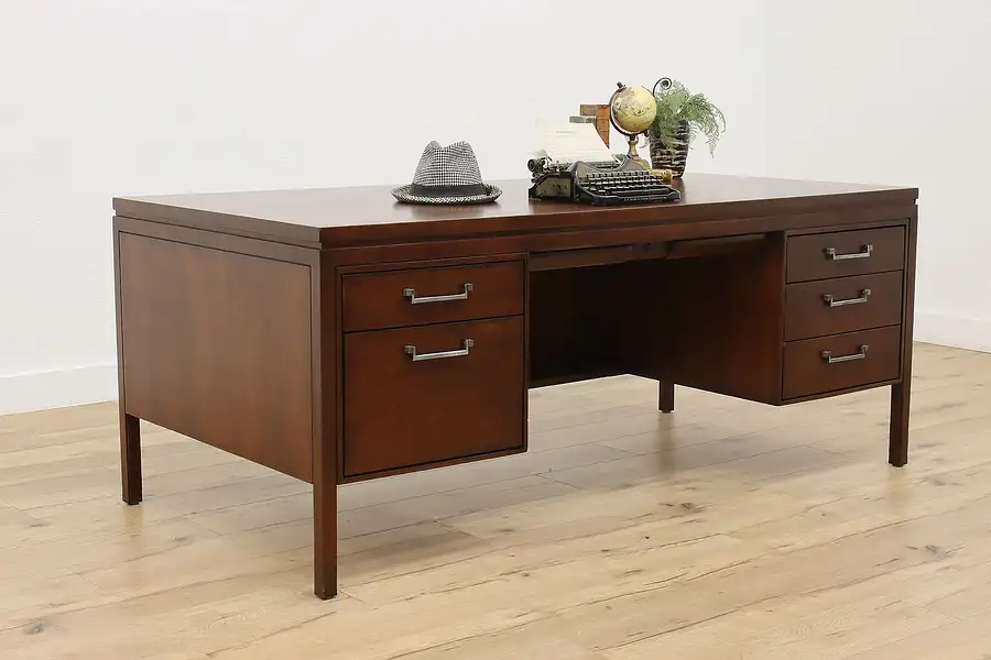 Main image of Midcentury Modern Vintage Walnut Executive Office Desk