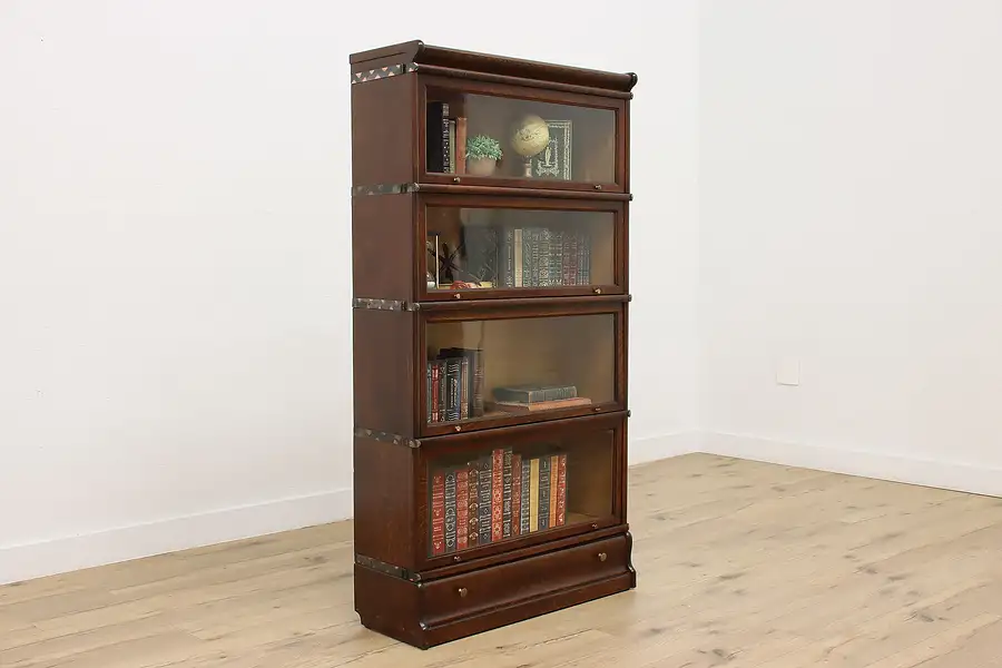 Main image of Arts & Crafts Antique Oak 4 Stack Lawyer Bookcase, Macey