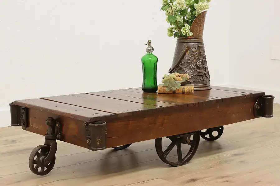 Main image of Farmhouse Antique Industrial Railroad Cart Coffee Table