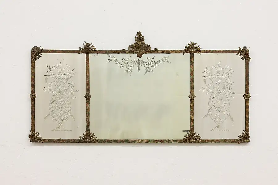 Main image of Reverse Carved Triple Mirror Antique Painted Iron Frame