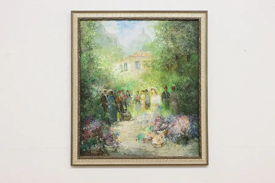 Main image of Spring Garden Party Vintage Original Oil Painting Bauer 35"