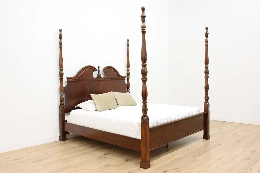 Main image of Georgian Design Carved Mahogany King Size Poster Bed