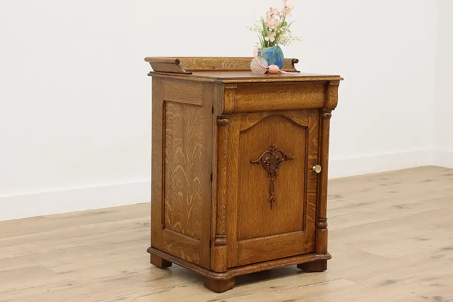 Main image of Victorian Antique Oak Nightstand, Side, End or Hall Cabinet