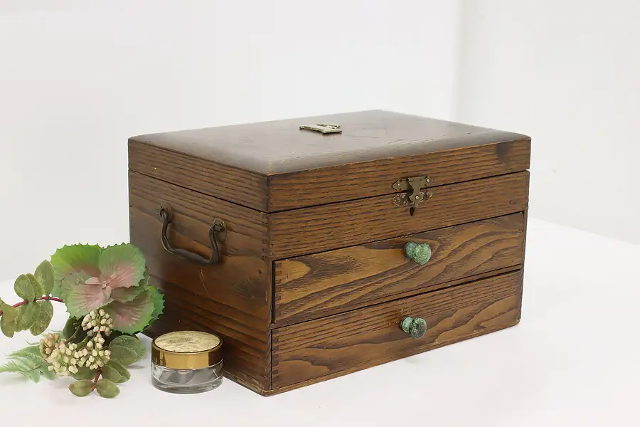 Main image of Farmhouse Antique Ash Jewelry, Collector Chest, Brass F Mono