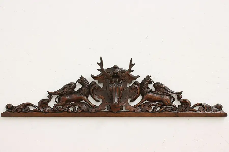 Main image of Black Forest Antique Architectural Salvage Oak Stag Crest