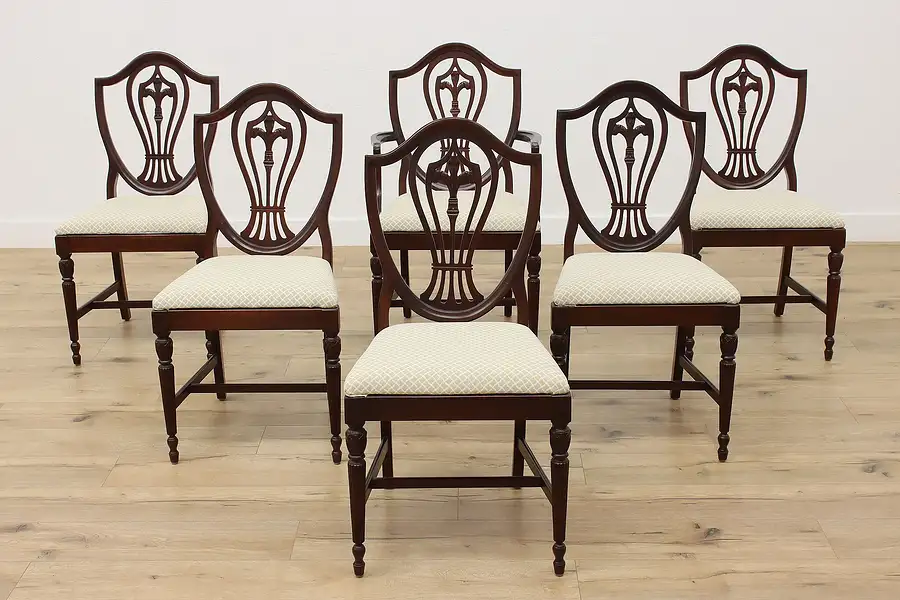 Main image of Set of 6 Vintage Georgian Style Shield Back Dining Chairs