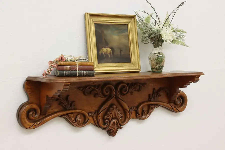 Main image of Victorian Antique Carved Oak Wall, Mantel or Book Shelf