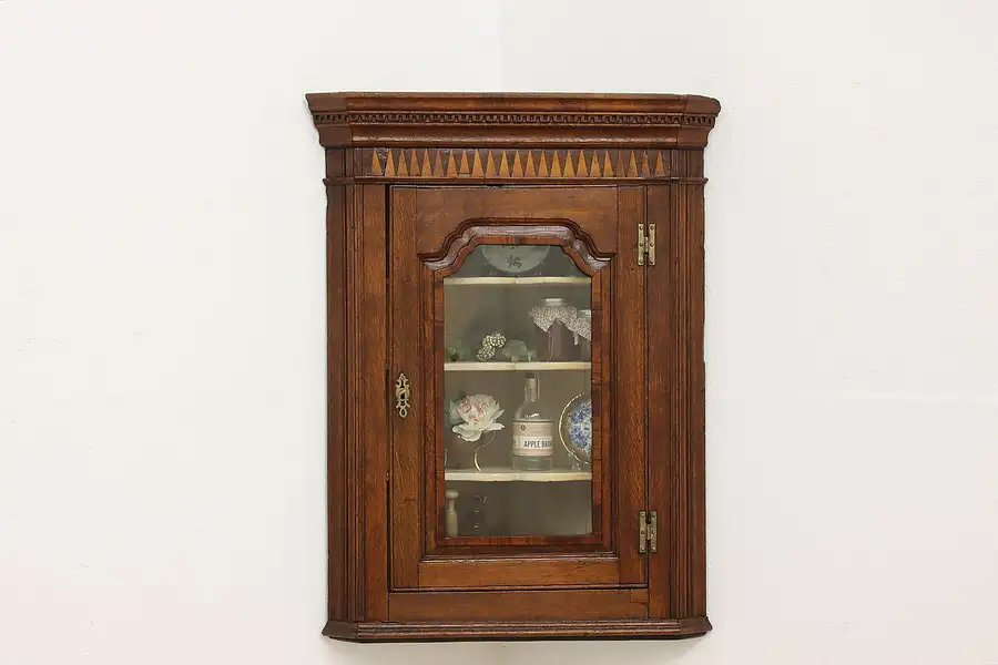 Main image of Georgian Antique Oak China Display Wall Corner Cabinet