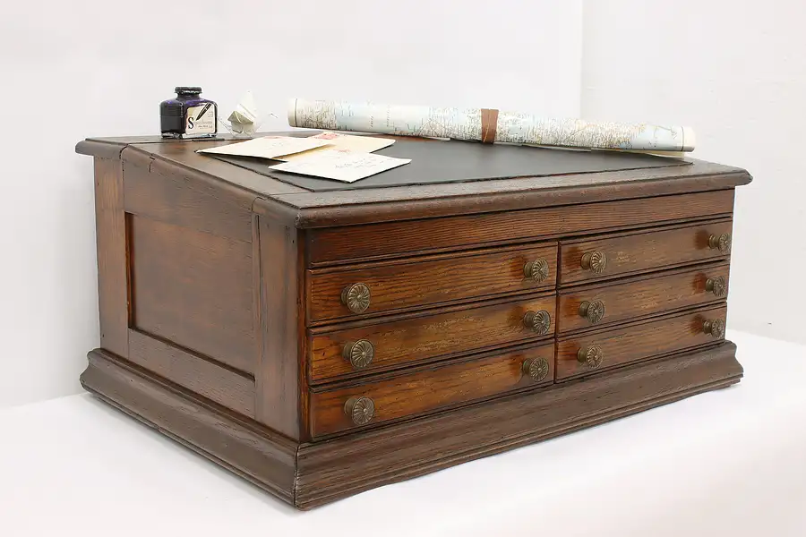 Main image of Oak Antique Spool Cabinet, Jewelry or Collector Chest & Desk