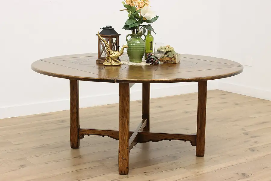 Main image of Country French 1700s Parquet Top Dining Table, Drop Leaves