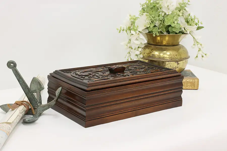 Main image of Italian Antique Carved Walnut Jewelry or Keepsake Box