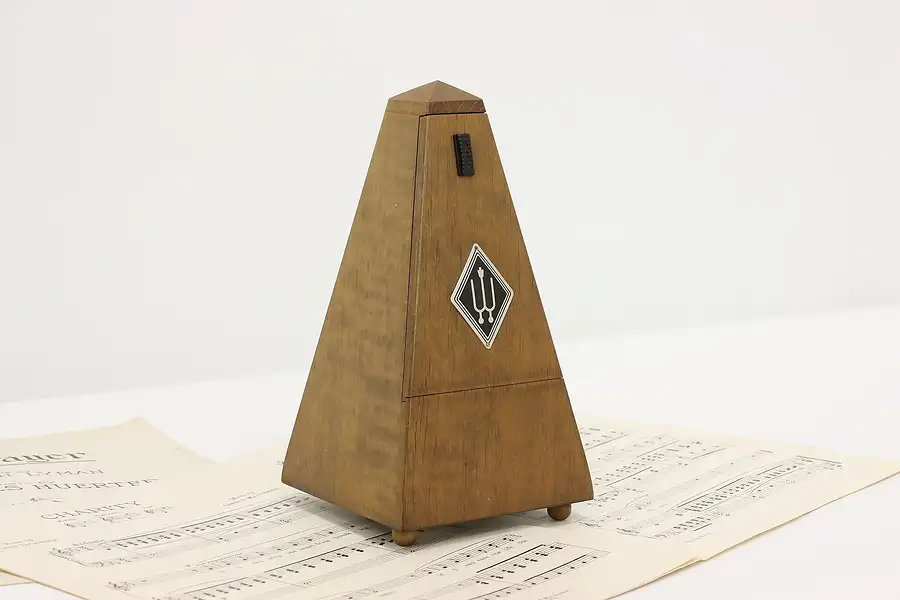 Main image of German Vintage Birch Hand Wound Musical Metronome, Wittner