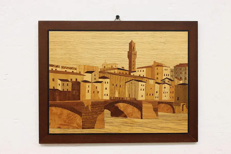 Main image of Florence Italy Vintage Marquetry Inlaid Plaque 13.5"