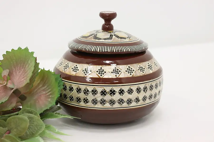 Main image of Persian Mosaic Vintage Painted Covered Jar, Mother of Pearl