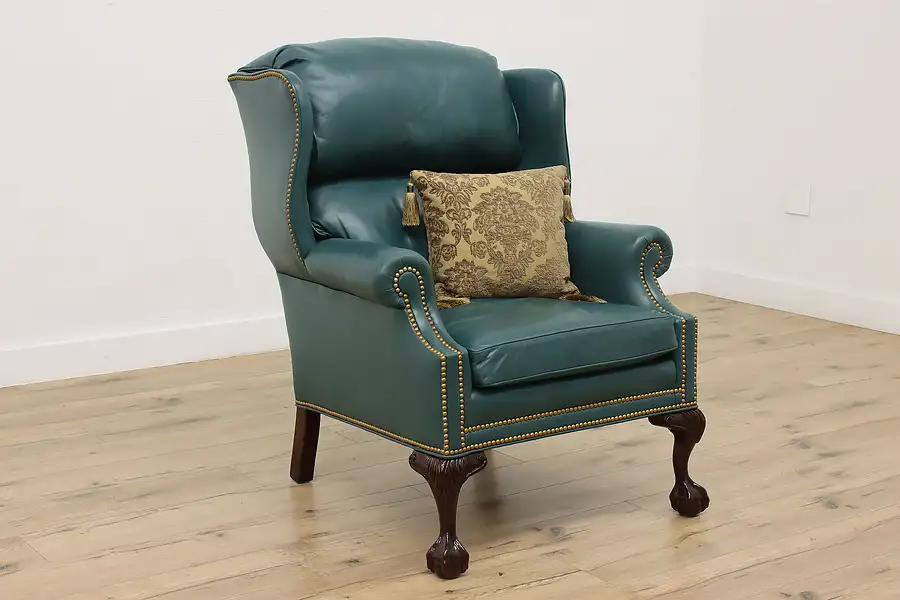 Main image of Georgian Vintage Library Leather Wing Chair Hancock & Moore