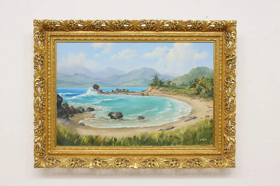 Main image of Island Lagoon Vintage Original Oil Painting, Melville 38"