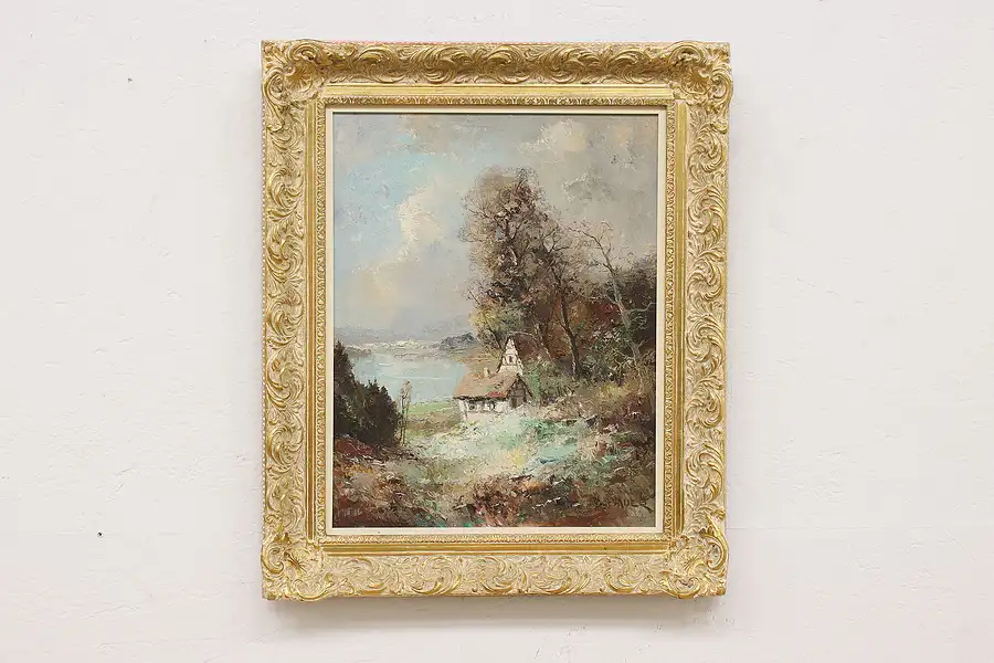 Main image of Forest Cottage Vintage Original Oil Painting, Bauer 25"