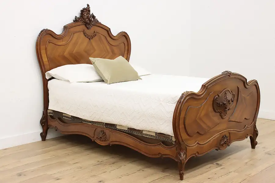 Main image of French Antique Carved Walnut Full Size Bed