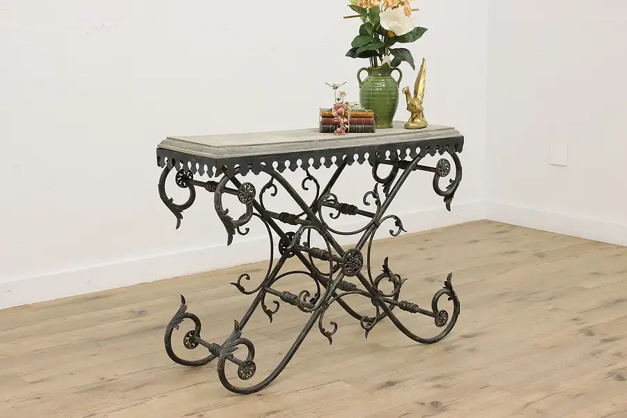 Main image of Iron Vintage Baker Table, Sofa or Hall Console, Cast Stone