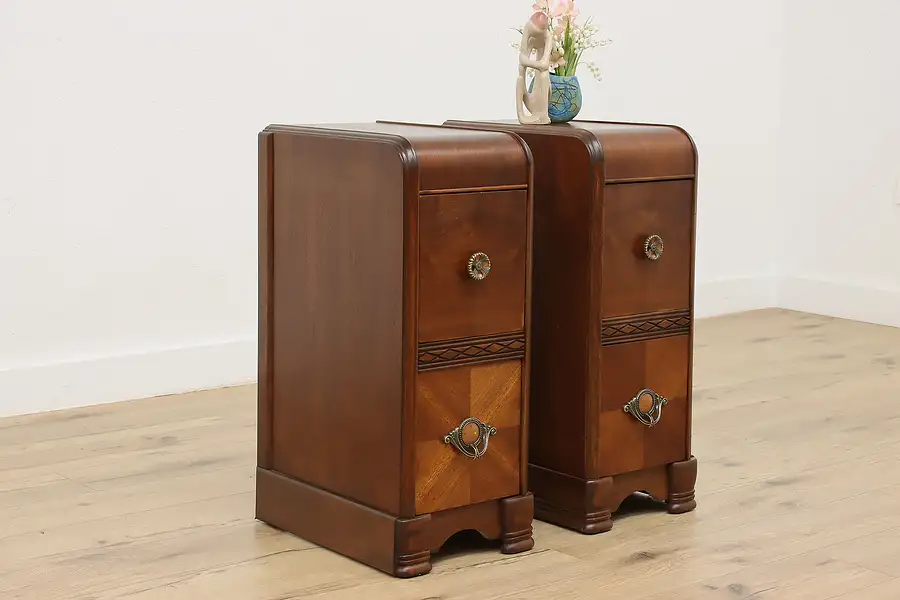 Main image of Pair of Art Deco Vintage Waterfall Nightstands, Bakelite