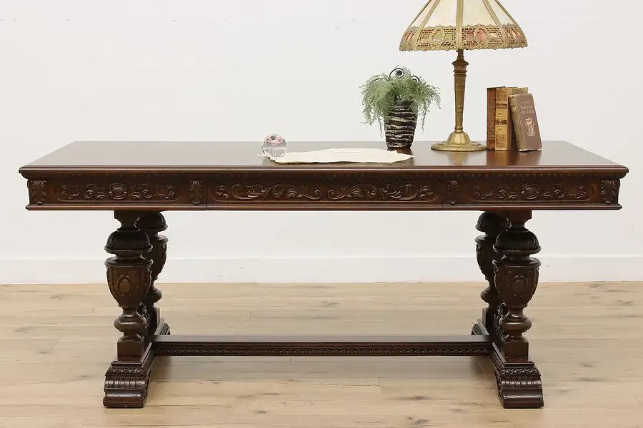 Main image of Tudor Design Antique Carved Library Office Table, Imperial