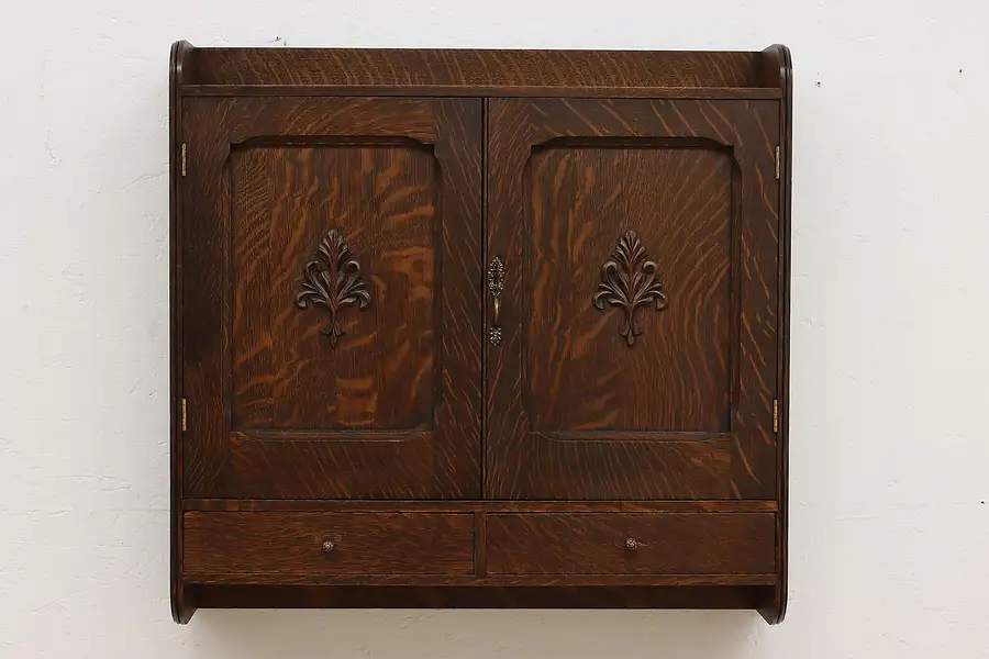 Main image of Victorian Antique Oak Jewelry, Medicine or Bath Wall Cabinet