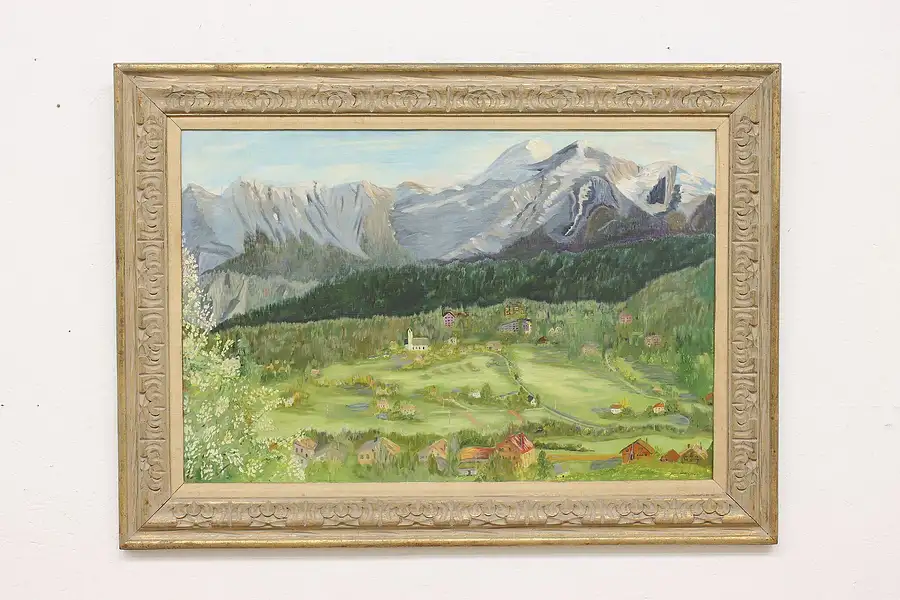 Main image of Mountain Village Vintage Original Painting Leadabrand 44.5"