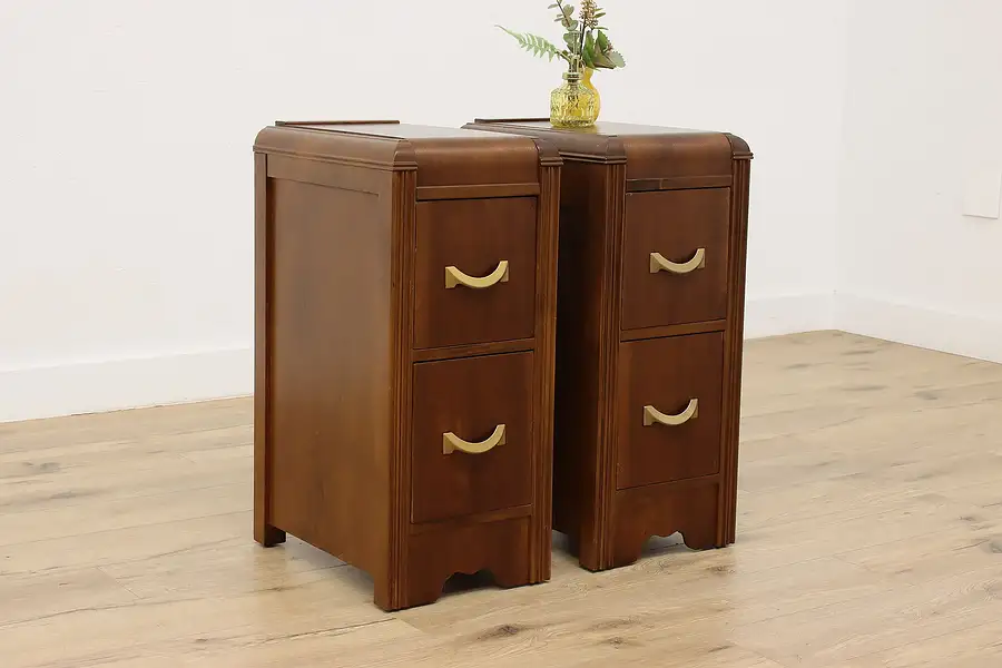 Main image of Pair Vintage Art Deco Waterfall Nightstands End Side Tables