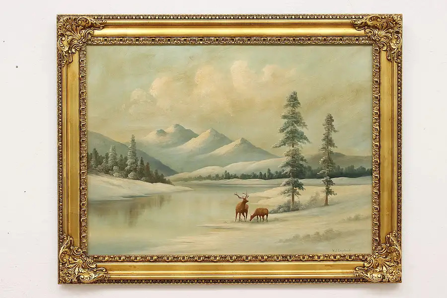 Main image of Snowy Landscape Vintage Original Painting Engelhardt 41.5"