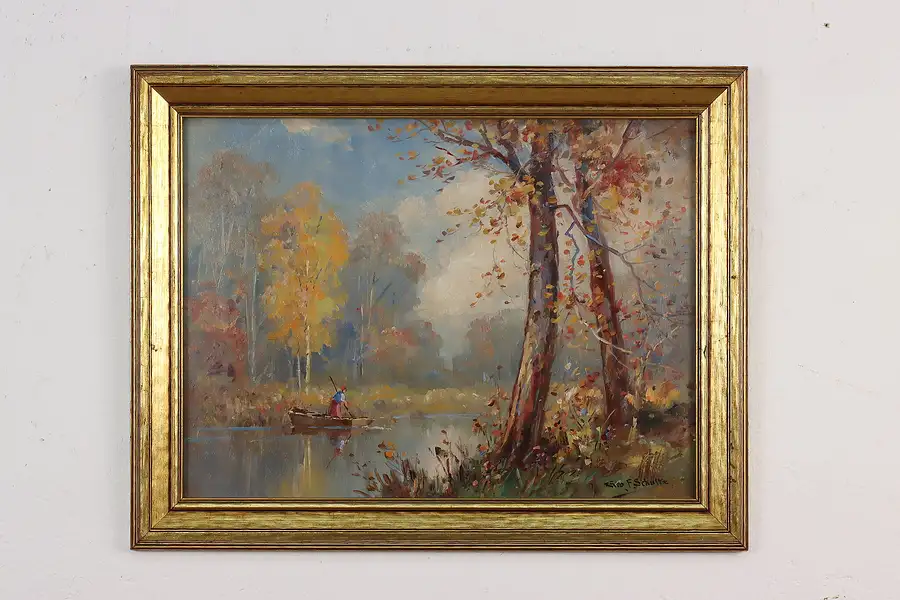 Main image of Autumn River Antique Original Oil Painting, Schultz 23.5"