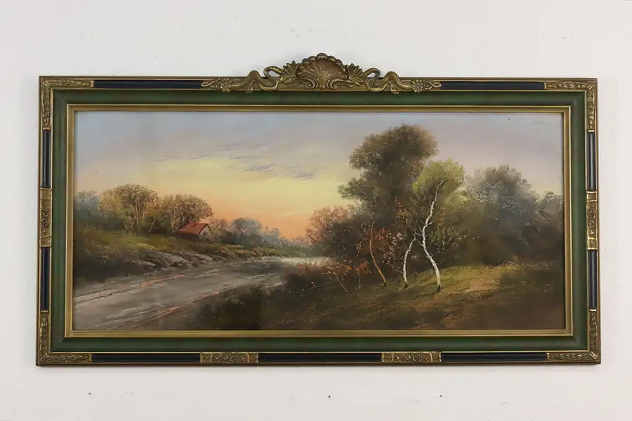 Main image of Forest Sunrise Vintage Original Pastel Painting Signed 45.5"