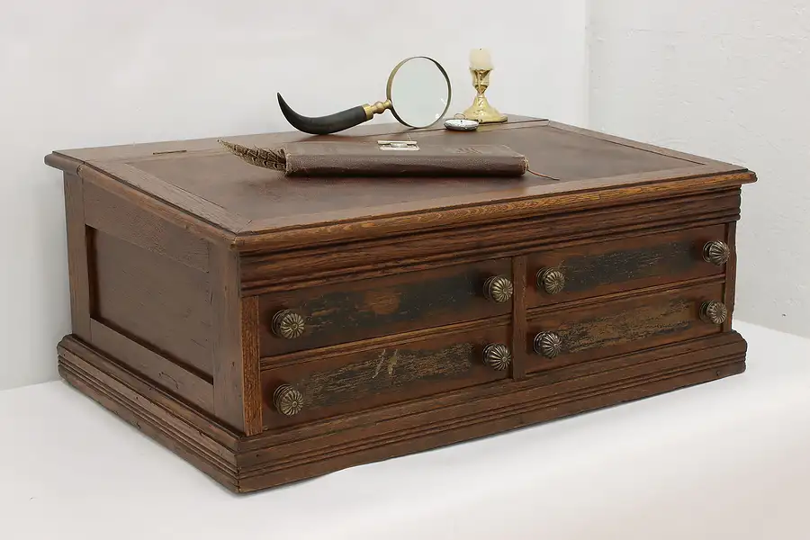 Main image of Victorian Antique Oak Spool Cabinet Collector Chest, Leather