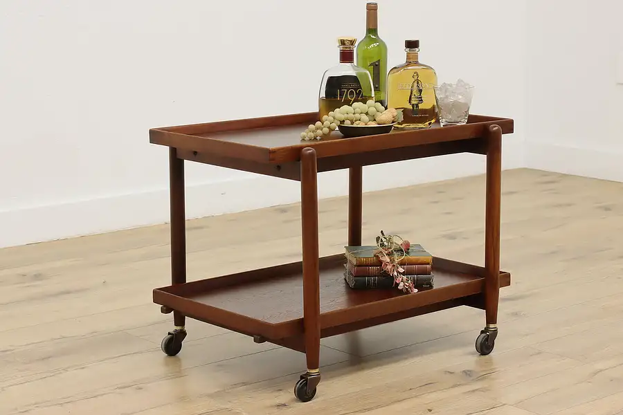 Main image of Midcentury Modern Vintage Danish Rolling Tea Cart, Trays